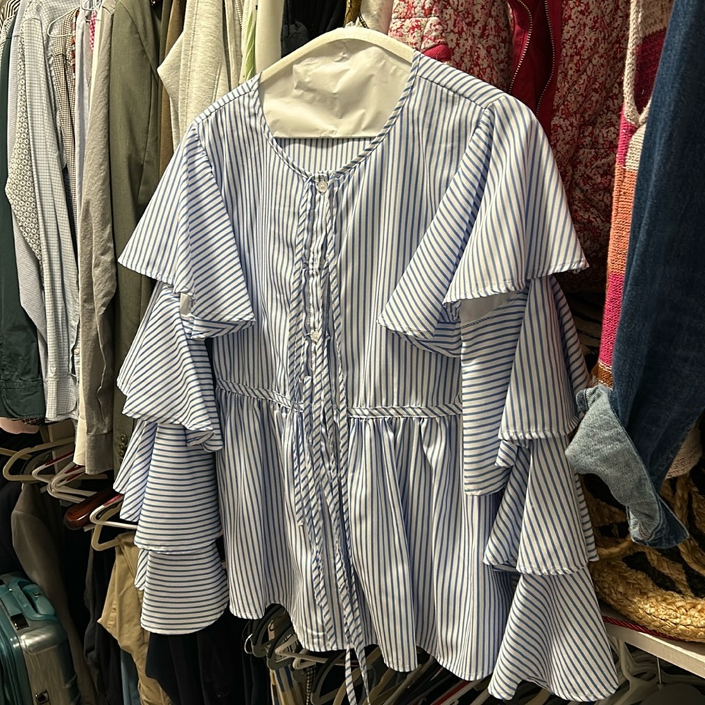 Striped Button blouse with ruffles